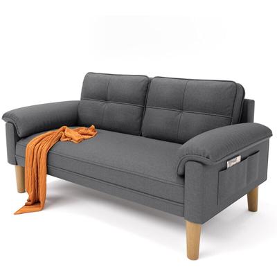 Bealife - 2-Personen-Couch Skandinavischer Stil aus Stoff und Holz mit 2 Kissen und 2 Armlehnen für Image