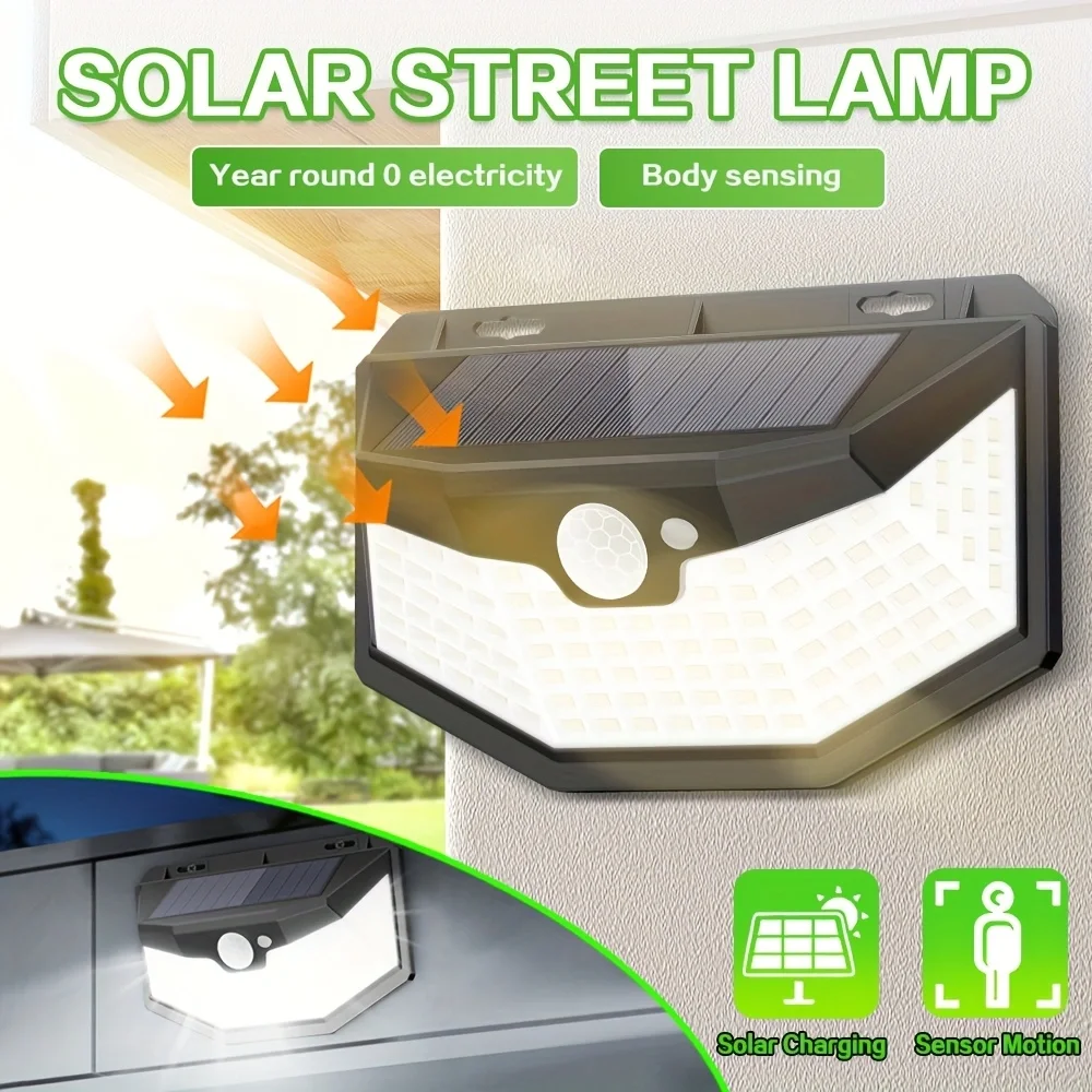 115-LED-Solarleuchten für den Außenbereich, IP65, wasserdichte Wandleuchte, Bewegungsmelder, solarbetriebene Sicherheitsleuchten für Garten, Veranda, Hof, Garage