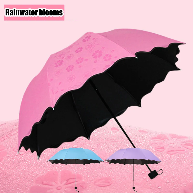 Magischer Klappschirm mit Regenwassermuster, winddichter Sonnenschirm, Regenschirm, Outdoor-Sport, UV-Schutz, Regenschirm, Regenschirm für Damen Image