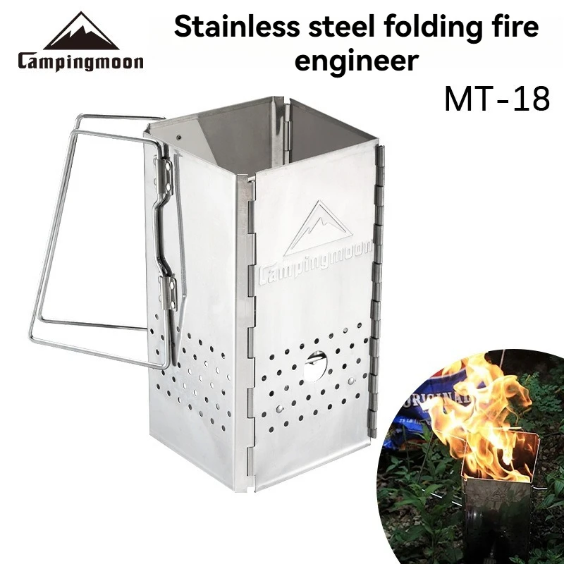 CAMPINGMOONMT-18 Faltbarer tragbarer Zünder, Holzkohleofen, Herd, wird mit Aufbewahrungstasche, Grill, vier Ecken, Holzkohleofen geliefert Image