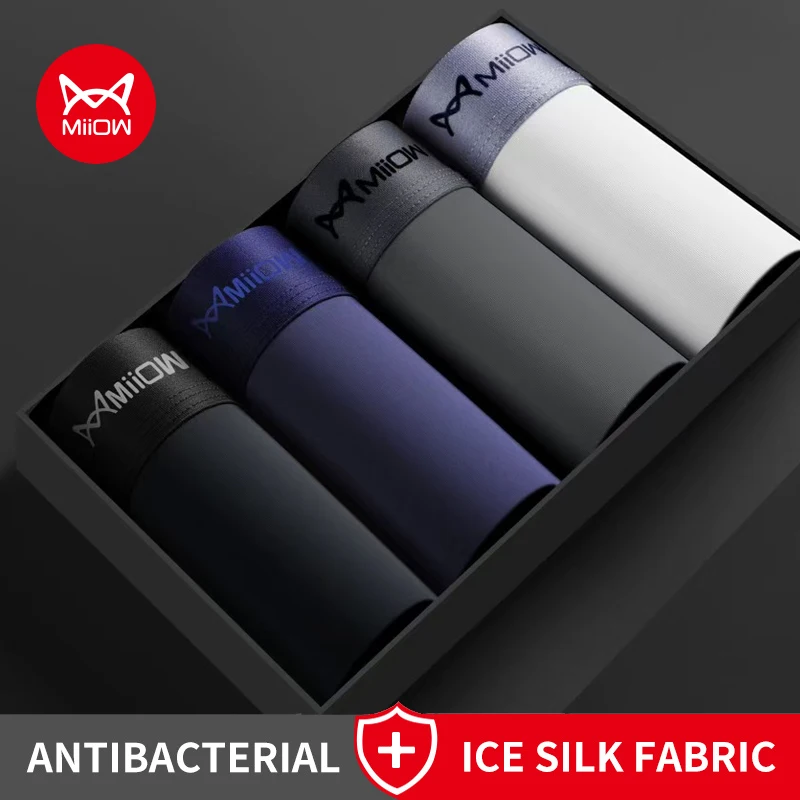 MiiOW 4Pcs Eis Seide Männer Boxer Shorts Graphene Antibakterielle Männer Unterwäsche Mann Unterhose Nahtlose Atmungsaktive Herren Höschen L-5XL Image
