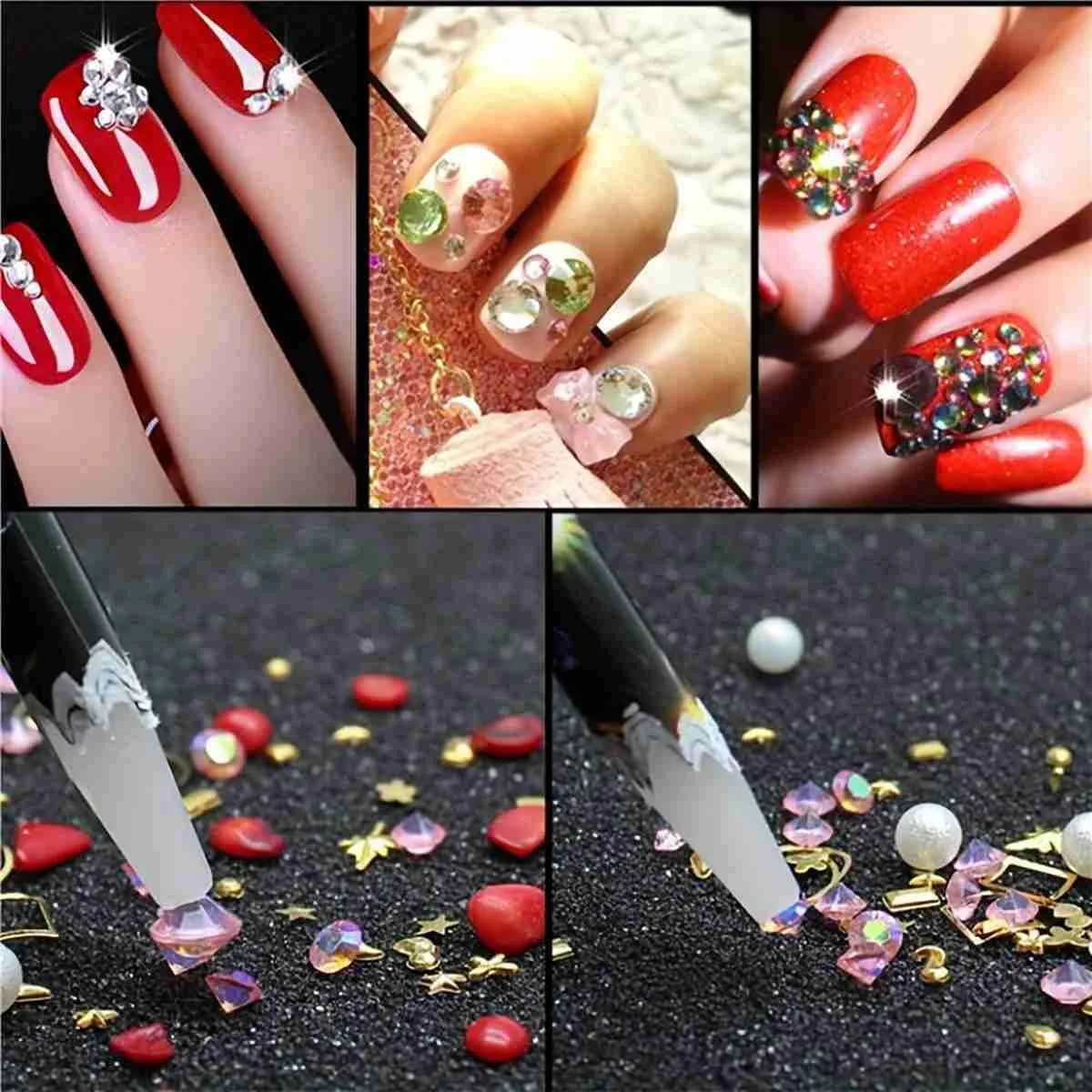 1/2/3/5PCS Nail art Punktierung Bleistift Strass Picker Kontaktlose Pick Up Werkzeug Für Kristall Wachs Bleistift für Steine Nägel Zubehör Image