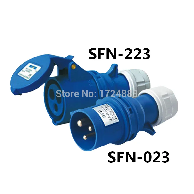 1 Stück 32A 3-poliger Stecker Industrielle männliche und weibliche Stecker SFN-023/SFN-223 wasserdicht IP44 220-240V ~ 2P+E Image