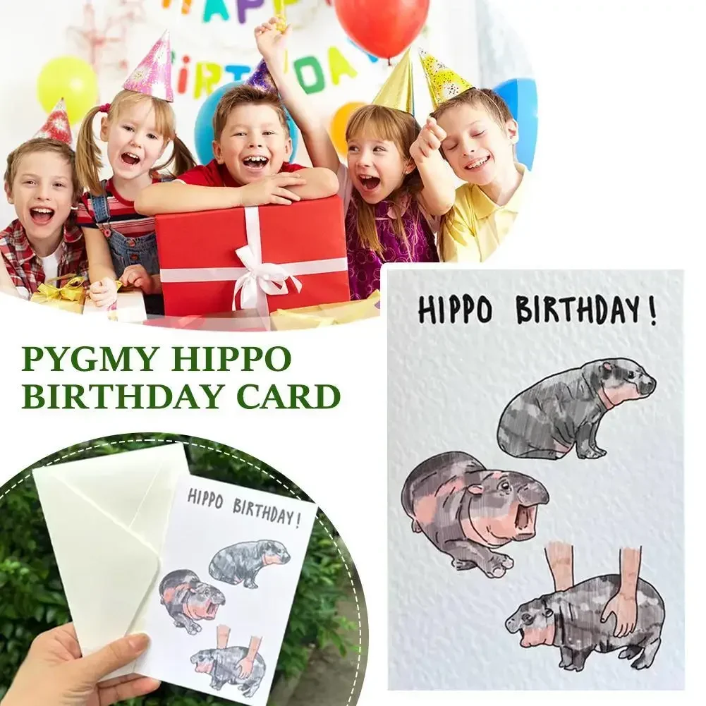 Handgemachte Geburtstagskarte Nilpferd Geburtstag süßes Nilpferd Geburtstagsgeschenk für Kinder Baby Nilpferd Geburtstagskarte mit Umschlag Moo Deng Image