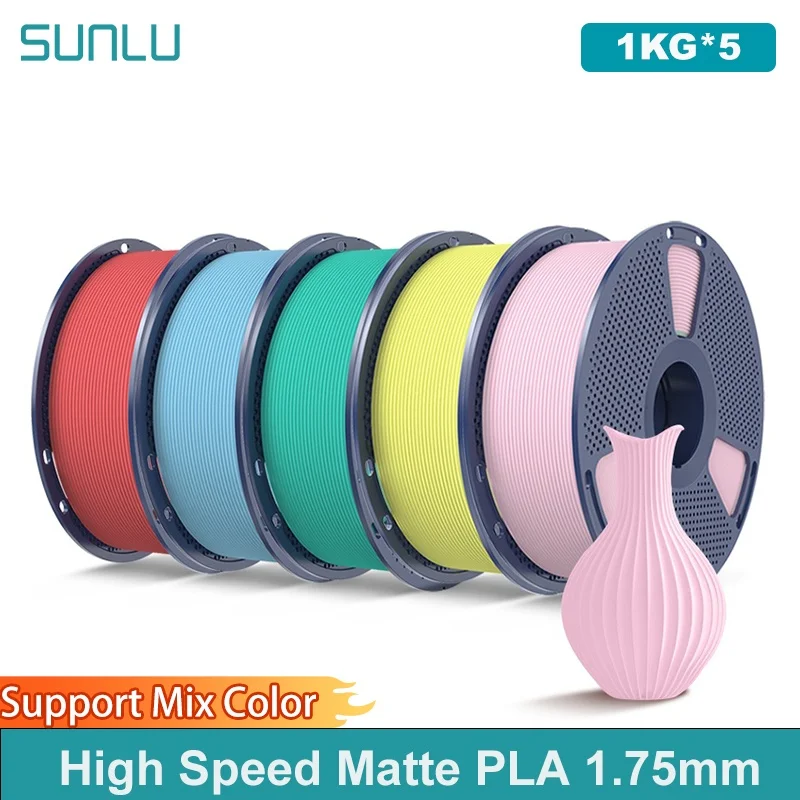 SUNLU 5 kg Hochgeschwindigkeits-Matt-PLA-Filament, 1,75 mm, 1 kg Spule (2,2 lbs), Hochgeschwindigkeits-Druckfilament, passend für die meisten FDM-Drucker Image
