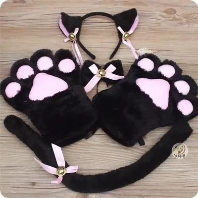 Katze Mädchen Anime Cosplay Kostüm Zubehör Glocke Hairwear Haarbänder mit Katzenohren Neko Lolita Maid Plüsch Handschuh Schwanz Pfote Ohr Image