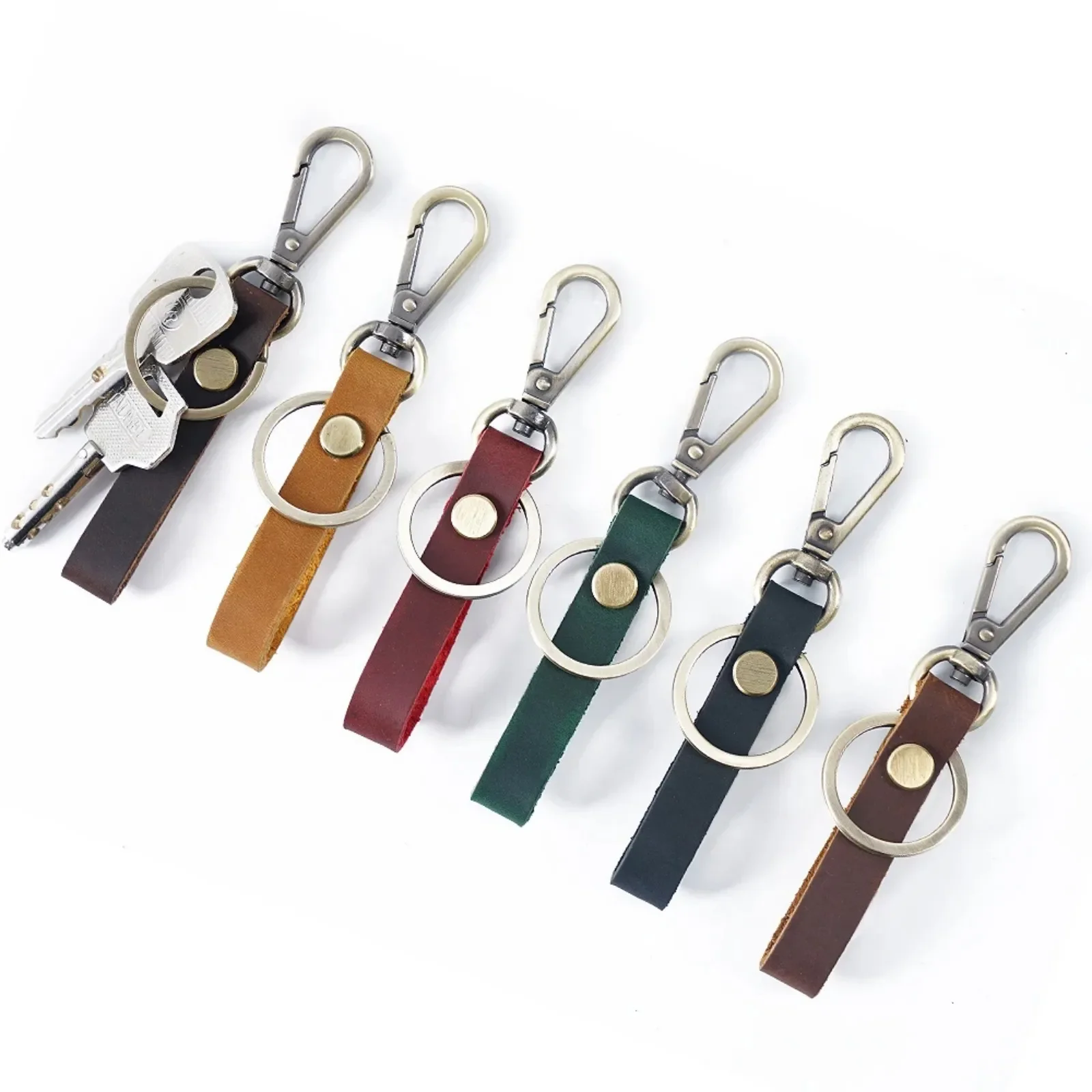 Klassischer Schlüsselanhänger aus echtem Leder, Vintage-Leder, einfacher Schlüsselanhänger, Auto-Schlüsselanhänger für Herren und Damen, Reisegeschenk Image