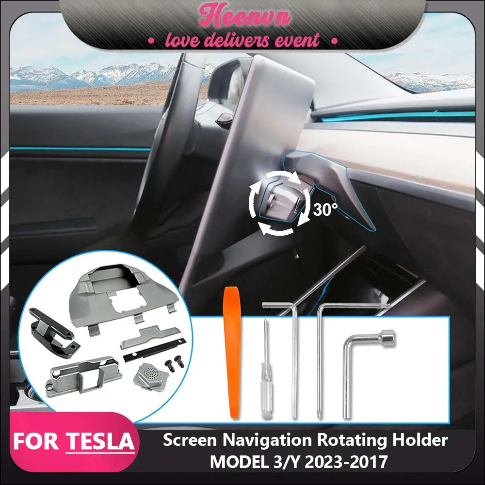 Für Tesla Modell 3 Y 2023 Zubehör Neue Zentrale Steuerung Bildschirm Display Rotation Halterung Auto GPS Navigation Halter Swivel Mount Image