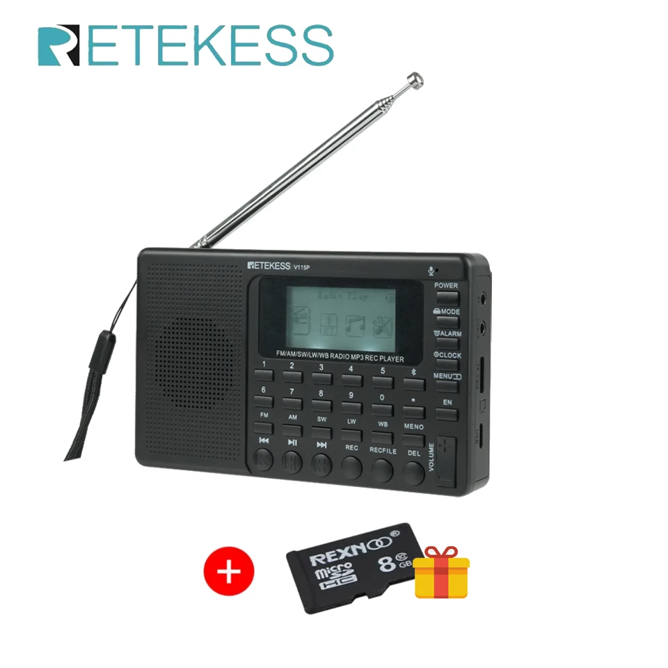 Retekess V115P Radio FM AM SW LW WB Tragbare Radios Wiederaufladbares Kurzwellenradio Batteriebetriebener Vollwellen-USB-Recorder als Geschenk