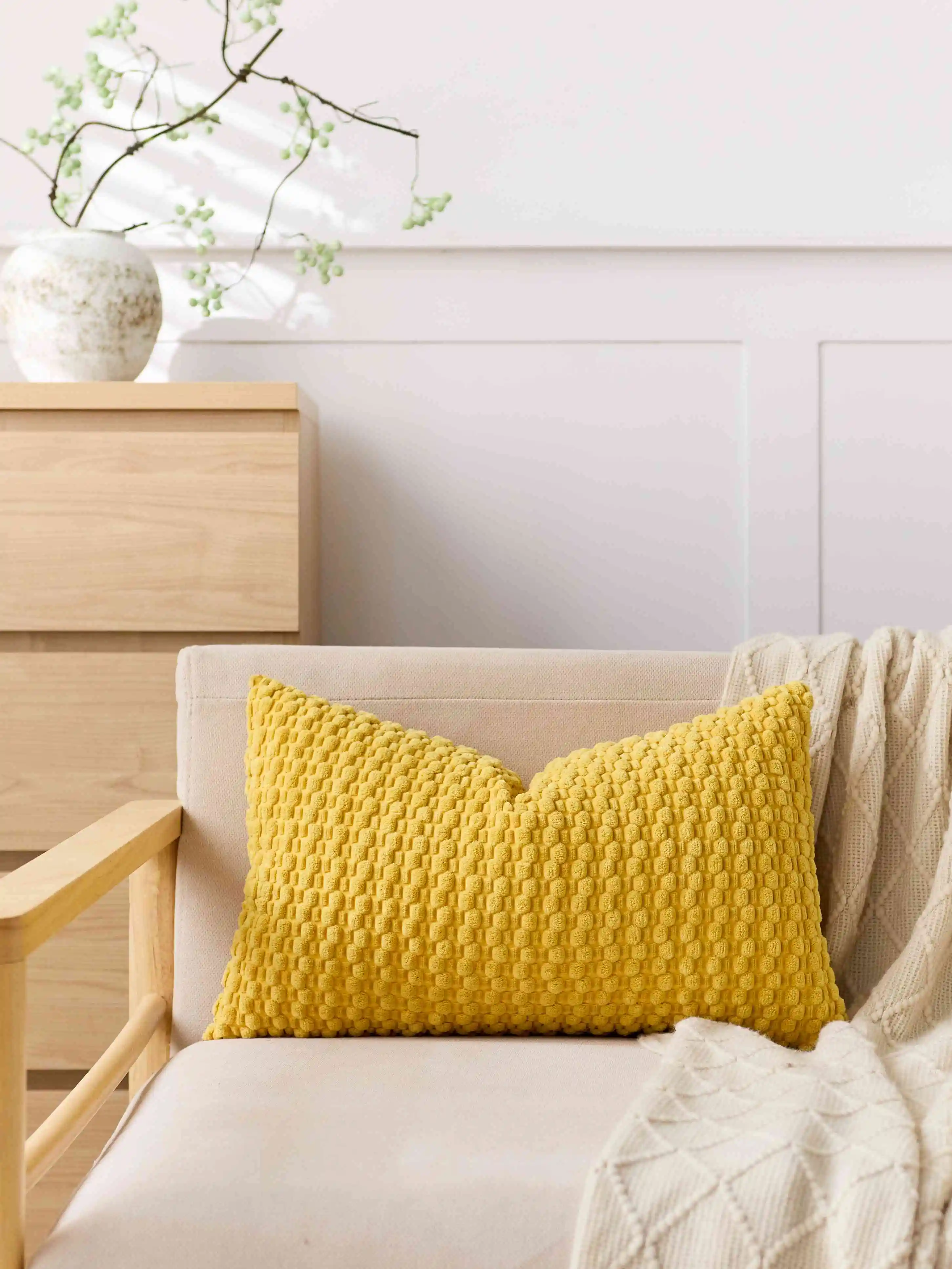 2025 neuer gelber dekorativer Kissenbezug, gestreift, 30 x 50 cm, Kissenbezug aus Cord, Boho-Lendenkissenbezug für Sofa, Zimmer, Heimdekoration Image