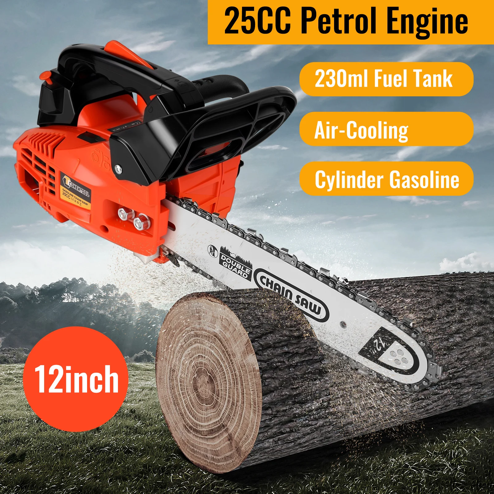 CONENTOOL 12-Zoll-Öl-Kettensäge, Holzfäller, Schneiden, elektrische Kettensäge, Beschneiden von Ästen, einhändige Gartengeräte, Kettensäge 25 cc Image