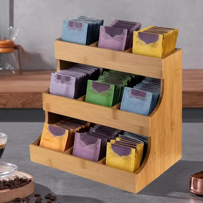 Wooden Tea Bag Organizer Tea Bag Station Vertical Coffee Station Organizer Tea Bag Holder Countertop Storage Organizer