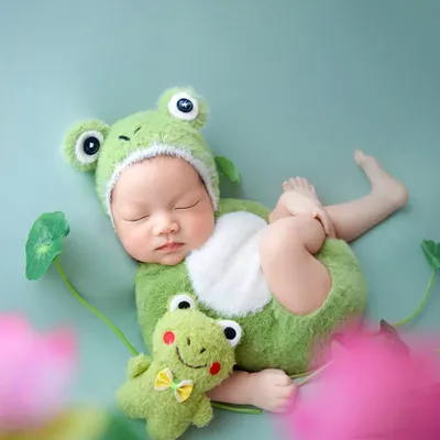 ️Newborn Photography Clothing Cute Frog Hat+Jumpsuit+Doll 3Pcs/Set Baby Photo Props Accessories Studio Shoot Clothes Outfits