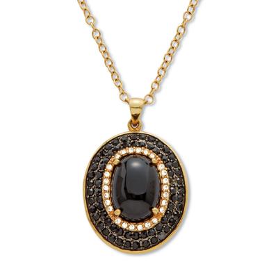 Women's 2.58 TCW Oval Genuine Onyx and Cubic Zirconia Gold-Plated Pendant 20 inch by PalmBeach Jewelry in Black (Size ONE SIZE)