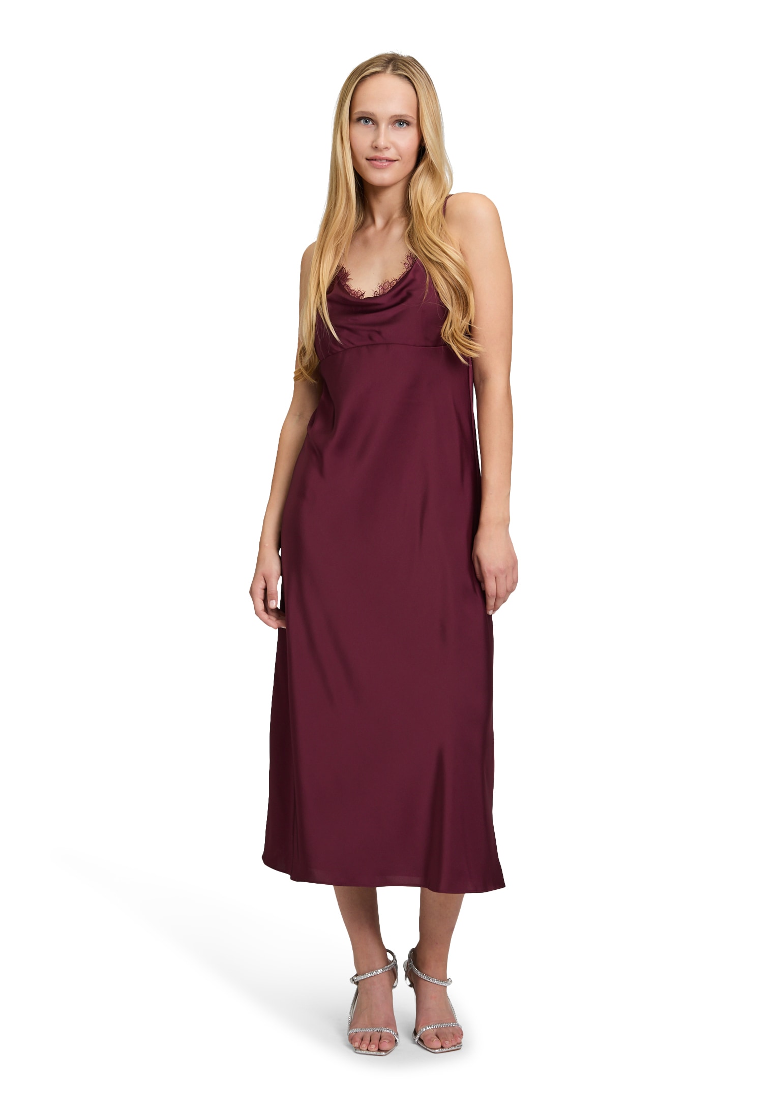 Abendkleid VERA MONT "Damen Abendkleid mit Spitzeneinsatz", Damen, Gr. 40, Normalgrößen, rot (deep dahlia), Obermaterial: 100% Polyester., figurumspielend lang, Kleider Image