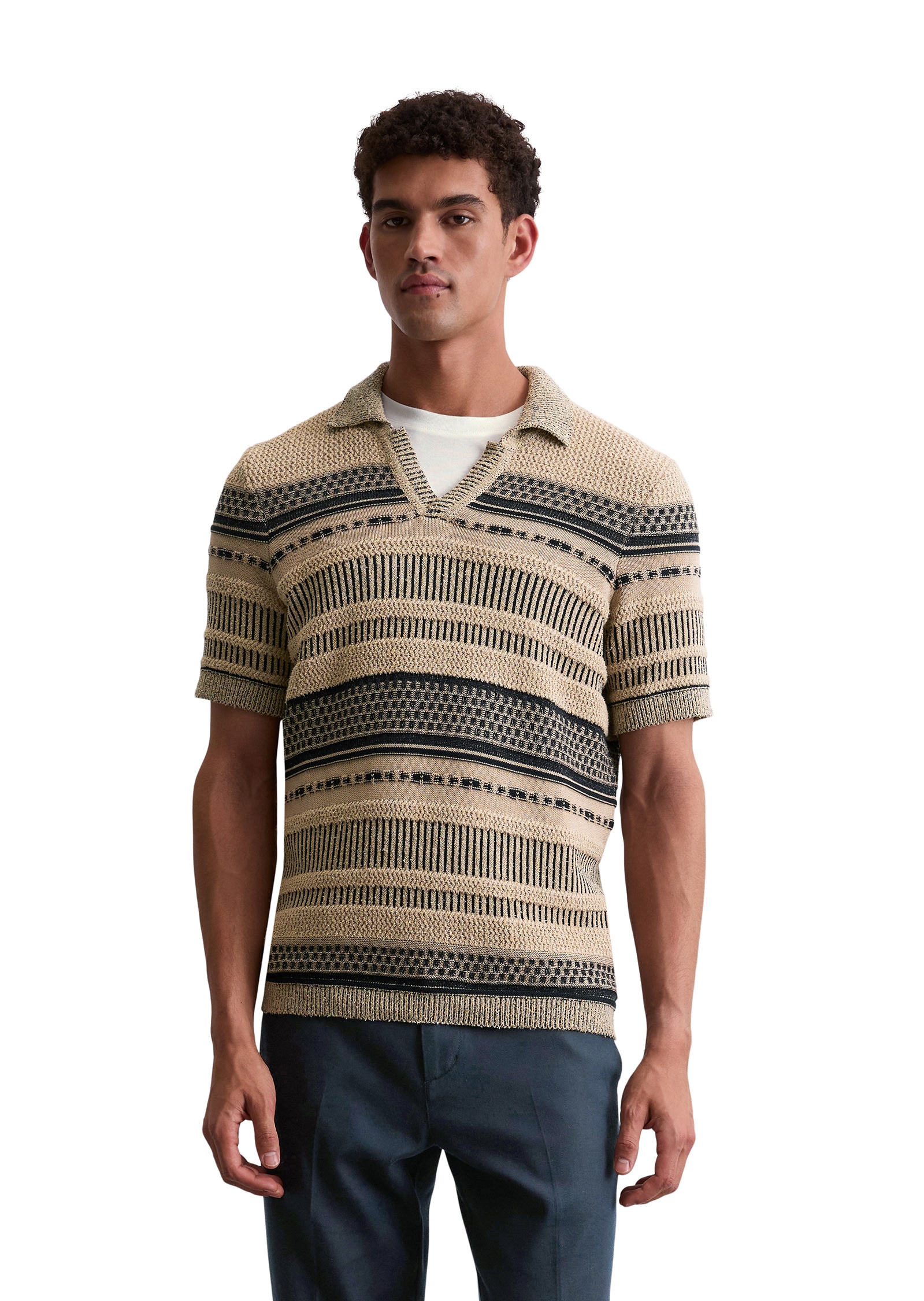 Strickpullover MARC O'POLO "mit Struktur-Mix", Jungen, Gr. XL, medium beige, Obermaterial: 86% Baumwolle, 14% Polyamid, gestreift, Pullover Strickpullover
