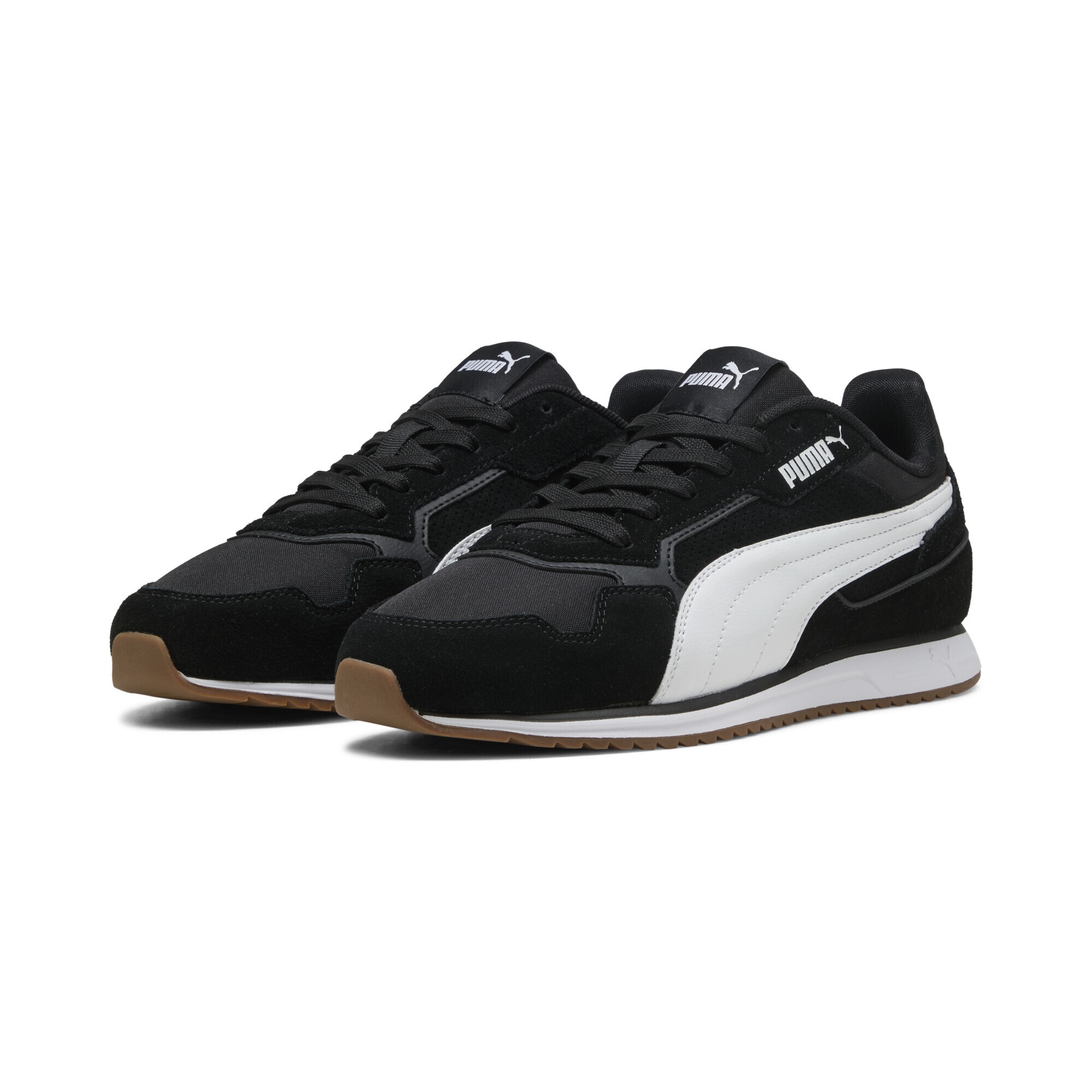 Sneaker PUMA "Softride St Miler Sneakers Erwachsene", Damen, Gr. 44, schwarz-weiß (weiß schwarz gum beige), Obermaterial: Kuhleder, Textil, Synthetik; Futter: Textil; Innensohle: Textil; Laufsohle: Gummi, Synthetik, Schuhe Sneaker