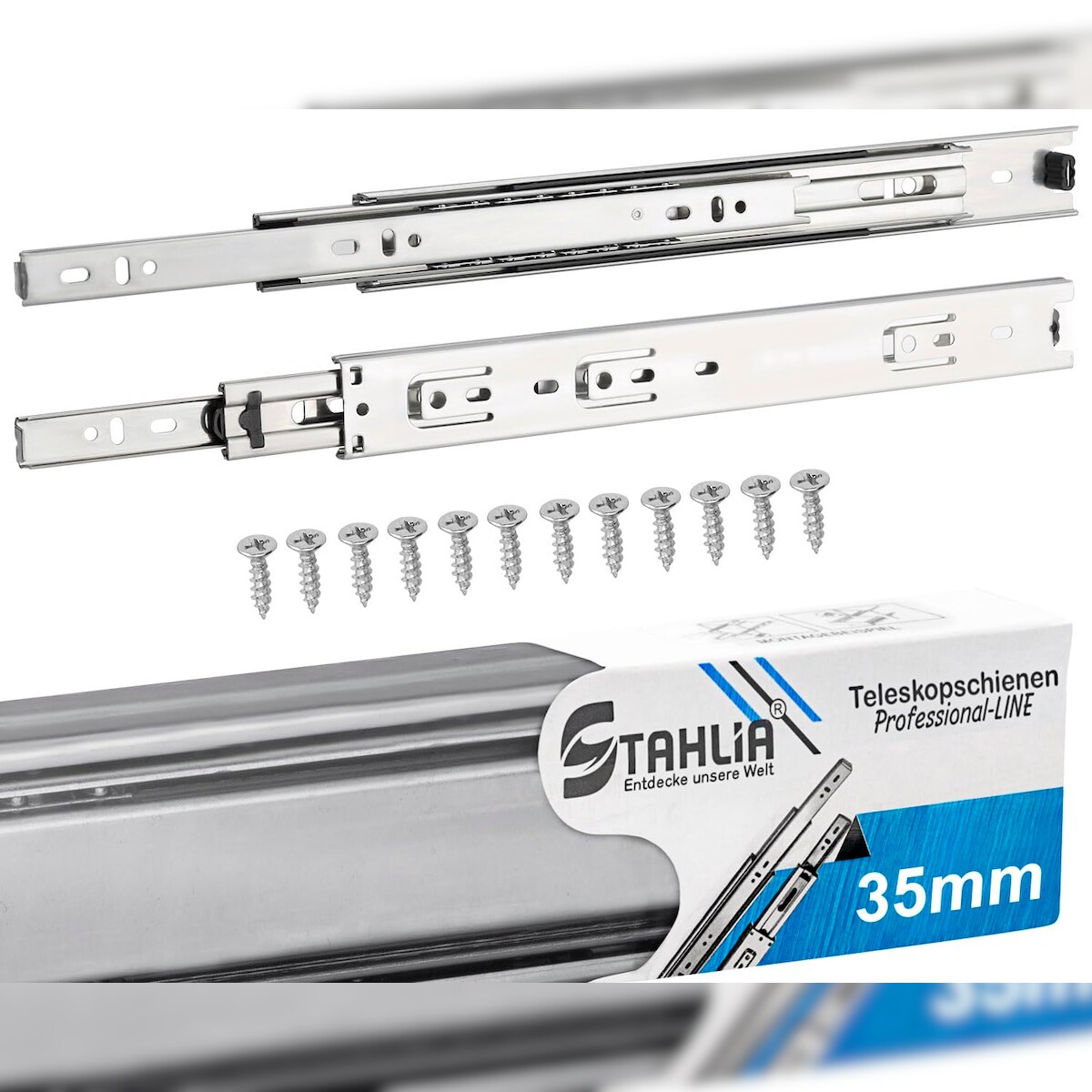 ID Dinkel 1 Paar Schubladenschienen 35mm - Länge 350mm VOLLAUSZUG Teleskopschublade Schubladenauszug Image