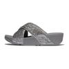 Pantolette FITFLOP "LULU CRINKLED SHIMMER", Damen, Gr. 36, silber (silberfarben, grau), Synthetik, Textil, Glitzer, modisch, Schuhe, Slides, Badeschuh, Abendmode mit Glitter