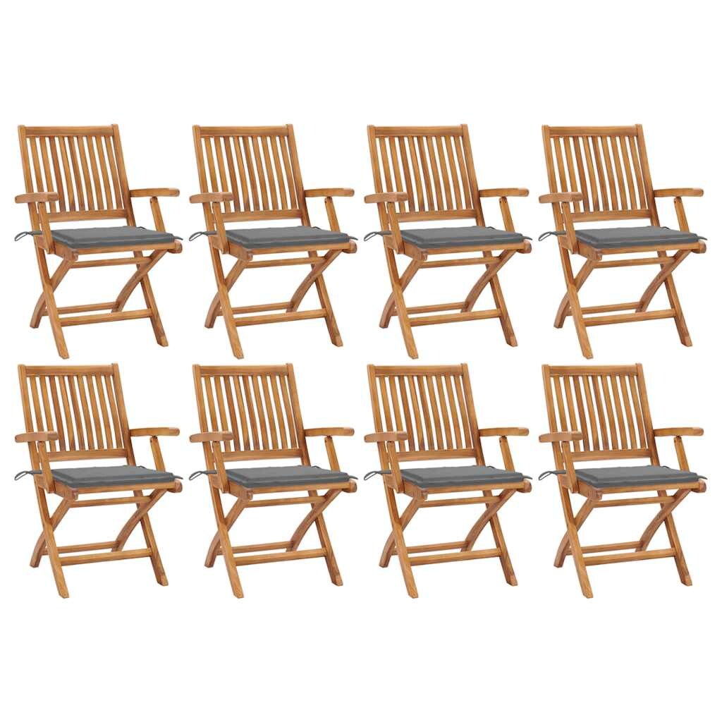 vidaXL Klappbare Gartenstühle mit Kissen 8 Stk. Massivholz Teak Image