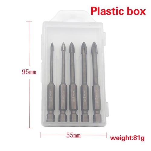 3/4/5/6/7 mm Hartmetall-Glasbohrer-Set Legierungskarbid-Spitze mit 4 Schneidkanten Fliese Glas-Kreuzspießbohrer Image