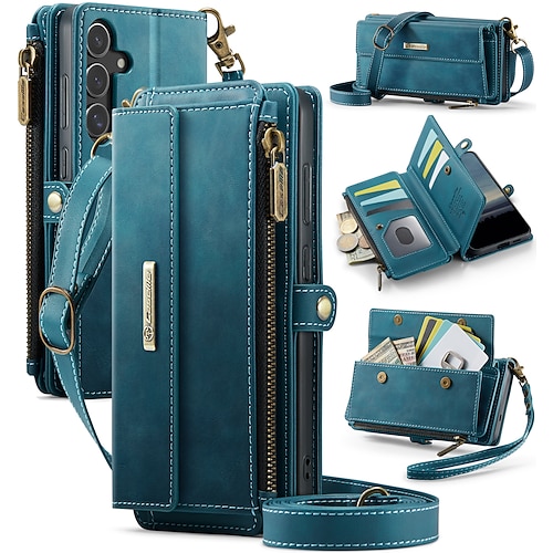 Handy Hülle Handyhüllen Für Samsung Galaxy S22 S21 Ultra Plus S20 A16 A55 5G A15 A14 A54 A53 A13 Brieftaschenhülle mit Trageriemen Ständer Stoßfest TPU PU-Leder Image