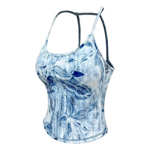 Damen Yoga-BH Yoga Crop Tank Top Unterwäsche Schnelltrocknend Medium Unterstützung Atmungsaktiv Gepolstert Rückenfrei Druck Sport Sportkleidung Schwarz Blau Fitnessstudio sportlich Pilates Image