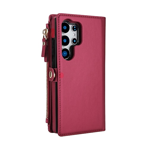 Handy Hülle Handyhüllen Für Samsung Galaxy S25 S25 Edge S24 S24 FE S23 Ultra Plus S22 Plus Ultra A16 A55 5G A35 5G A15 Brieftaschenhülle Reisverschluss mit Trageriemen Kartenfach Retro TPU PU-Leder Image