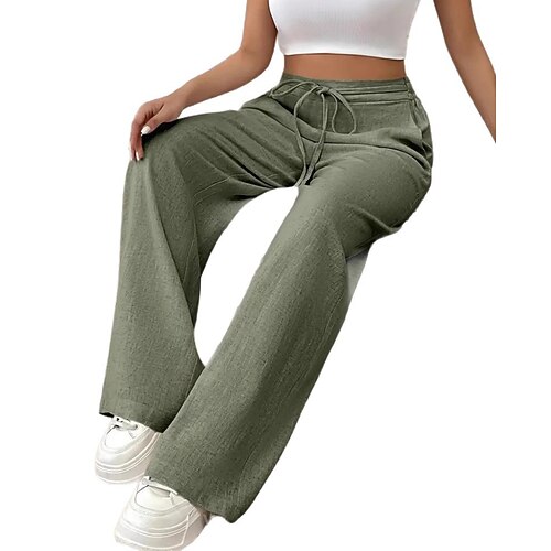 Damen Weites Bein Stoffhosen Streetwear Lässig Volle Länge Natürliche Taille Einfach Tasche Elastisches Kordelzugdesign Bequem Straße Alltagskleidung Wochenende Schwarz Rosa Armeegrün Blau Herbst Image