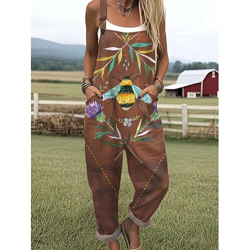 Damen Strampler Aktiv Grafik Ärmellos Knöpfe Urlaub Straße Lässiger Schnitt Weiß Gelb Rosa Sommer Image