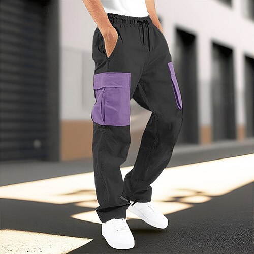 Herren Cargo-Hosen Hose Kordelzug Elastischer Bund Mehrere Taschen Farbblock tragbar Täglich Outdoor Campen und Wandern Mode Klassisch Weiß Wein Image