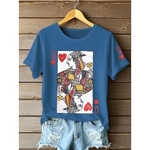 Damen T Shirt Druck Grafik Buchstabe Vintage Stilvoll Klassisch Kurzarm Rundhalsausschnitt Rundhals Normale Oberteile Täglich Wochenende Blau Schwarz Weiß Rosa Purpur Sommer Frühling Image