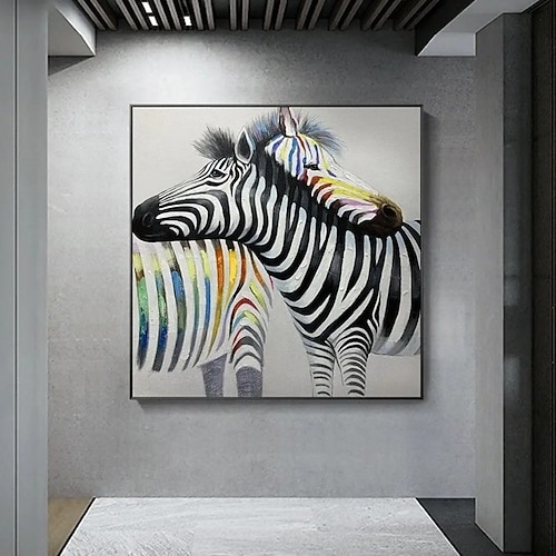 handgemachtes Ölgemälde auf Leinwand, Wandkunst, Dekoration, modernes Tierzebra für die Inneneinrichtung, gespannter Rahmen, hängendes Gemälde/gerolltes rahmenloses, ungedehntes Gemälde Image
