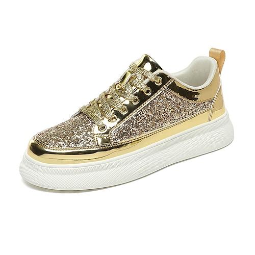 Herren Sneaker Spaziergang Lässig PU Leder Bequem Rutschfest Atmungsaktiv Schnürung Silber Schwarz Gold Sommer Frühling