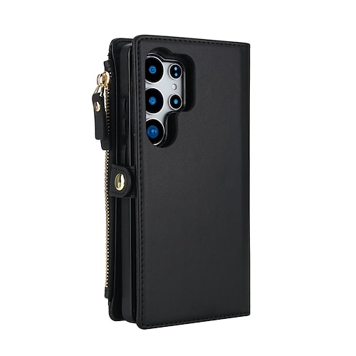 Handy Hülle Handyhüllen Für Samsung Galaxy S25 S25 Edge S24 S24 FE S23 Ultra Plus S22 Plus Ultra A16 A55 5G A35 5G A15 Brieftaschenhülle Reisverschluss mit Trageriemen Kartenfach Retro TPU PU-Leder Image