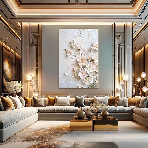 handgefertigtes Ölgemälde auf Leinwand, Wandkunst, Dekoration, abstrakt, 3D-Spachtel, Blumen für die Inneneinrichtung, gespannter Rahmen, hängendes Gemälde/gerolltes rahmenloses, ungedehntes Gemälde Image