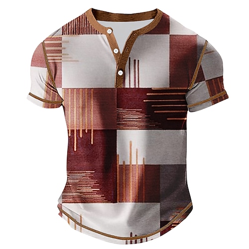 Herren Farbblock Henley Hemd T-Shirt Kurzarm Vintage Mode Designer Outdoor Lässig Täglich Sommer Frühling Herbst Blau Rot Purpur Braun Grün Henley Henley T-Shirt Image
