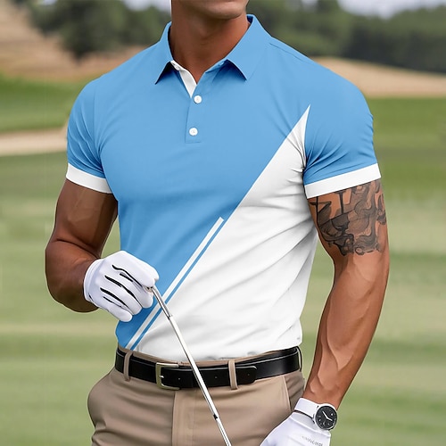 Herren Farbblock Golf Polo Sport-Poloshirts Kurzarm Polo-Shirts Hemden mit Kragen Sportbekleidung Lässig Outdoor Athleisure Knöpfe Sommer Blau Gelb Rote Image