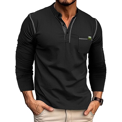 Herren Lässiges Sweatshirt Langarm Henley-Kragen Oberteil Außen Atmungsaktiv Frühling Herbst Polyester Schwarz Weiß Rot Tennis Golfspiel Laufen Image