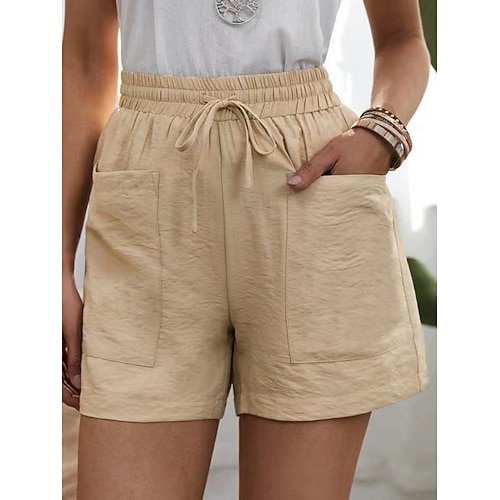 Damen Shorts Sommershorts Strandshorts Freizeitshorts Urlaub Mode Streetwear Kurz Hohe Taille Einfach Kordelzug Tasche Komfort Leicht Weich Dehnbar Outdoor Straße Ferien Weiß Rosa Blau Khaki Sommer Image