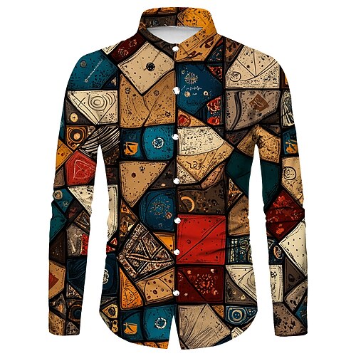 Retro Vintage 1970er Hemd Disco Geometrisch Psychedelisch Kostüm Herren Halloween Karneval Musikfestival Pride Parade Retro-Mottoparty Erwachsene Hemd Image