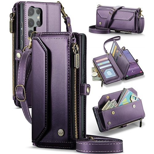 Handy Hülle Handyhüllen Für Samsung Galaxy S22 S21 Ultra Plus S20 A56 A36 A16 A55 5G A35 5G A25 A15 Brieftaschenhülle mit Trageriemen Mit Handgelenkschlaufe Ständer TPU PU-Leder Image