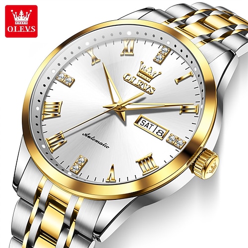 Die neue vollautomatische mechanische Herrenuhr der Marke Olevs ist wasserdicht, mit leuchtendem Kalender und Tagesanzeige, modischer und trendiger Herrenuhr, lässiger Sportarmbanduhr Image