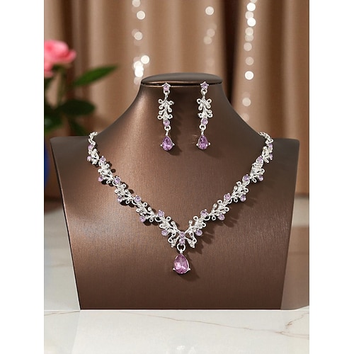 Elegantes vergoldetes Damen-Set aus Halskette und Ohrringen mit funkelnden Tropfenkristallen – Luxusschmuck für Hochzeiten, Partys und formelle Anlässe Image