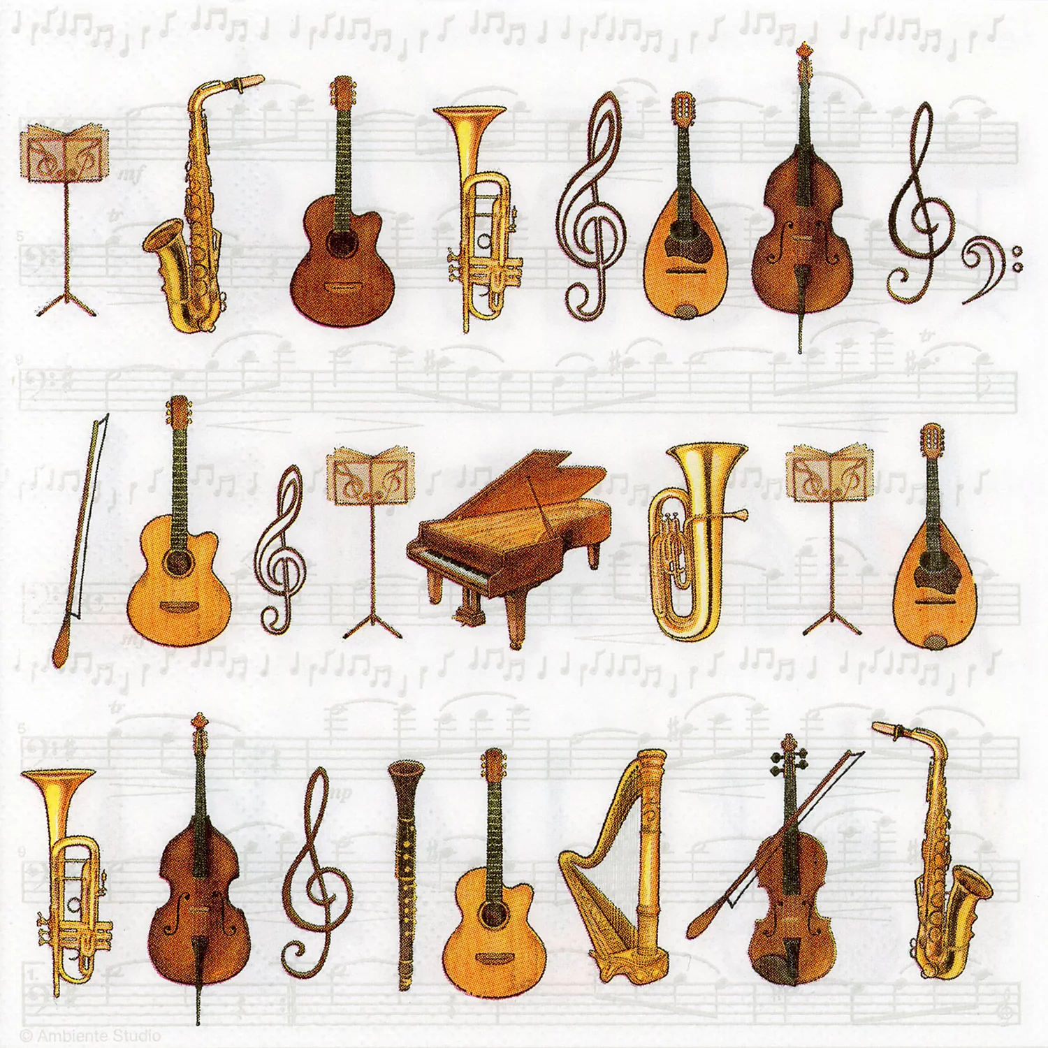 Serviettes en papier "Orchestre", 33 x 33 cm, 20 pièces