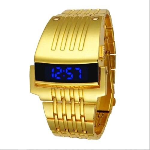 Montres de luxe à la mode, design bleu rouge, LED, montre-bracelet en acier inoxydable pour homme, or, noir, argent