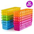 Lot de 12 boîtes de rangement pour crayons de classe, cadeau de rentrée scolaire, organiseurs de bureau rectangulaires extra-longs en plastique en 6 couleurs, porte-crayons et papeterie pour