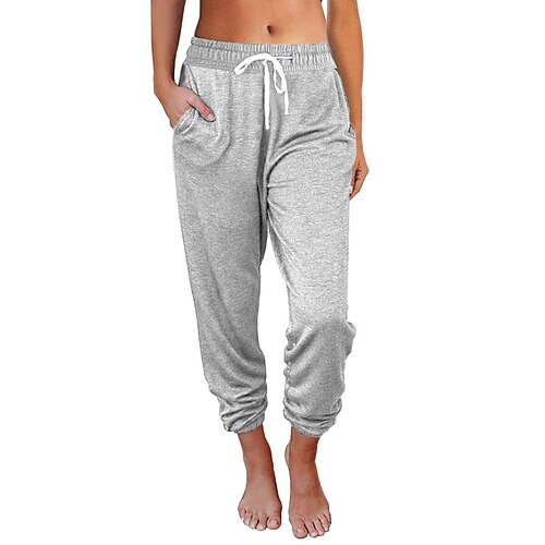Femmes Slacks Droit Streetwear Occasionnel Longueur complète Naturel Uni Avec Poches Conception à cordon élastique Confortable R