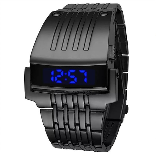Montres de luxe à la mode, design bleu rouge, LED, montre-bracelet en acier inoxydable pour homme, or, noir, argent