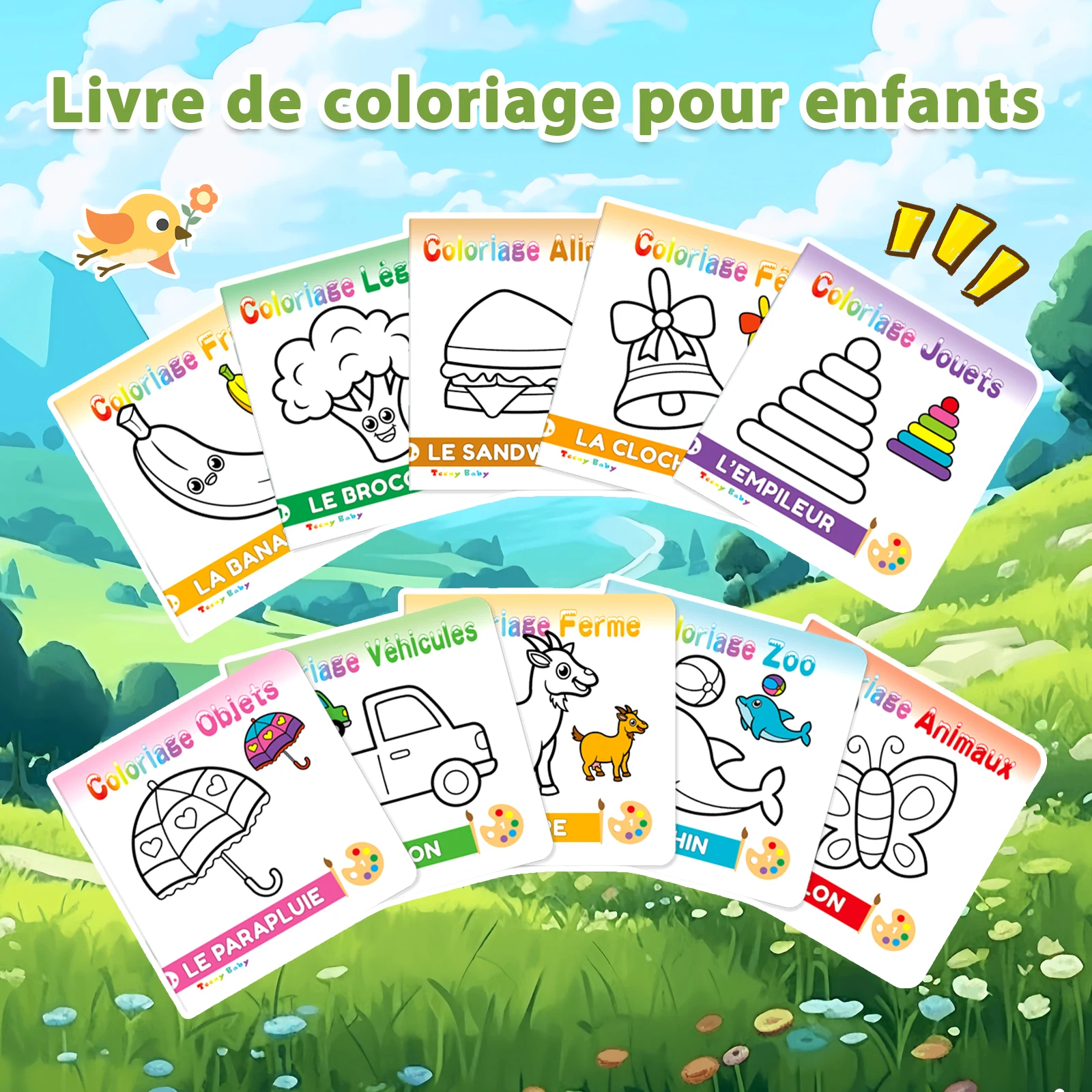 Back-to-School-Art-Introduction: Eine bezaubernde Sammlung französischer „Lebensfarben für Kinder“, Malbuch für die Früherziehung Image